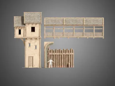 Medieval wall gate Low-poly 3D model