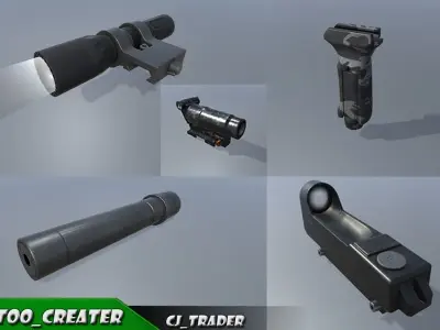 Modern AR Gun Rigged - Weapon Equipment Kit 3d model Low-poly 3D model