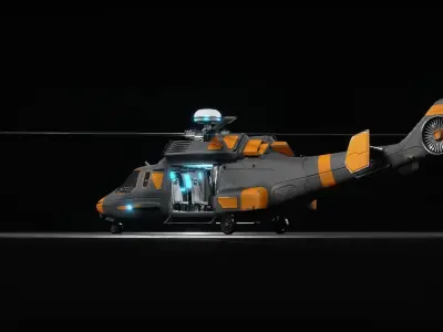 Sci-fi Helicopter Low-poly 3D model