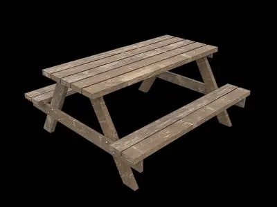 PicnicBench01 wooden picnic table Low-poly 3D model