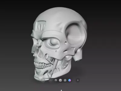 Battle Damaged Cyborg Skull Sci Fi Robot Sculpture STL V1 3D print model