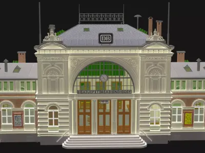 Vintage Station and Train 4K 3D model