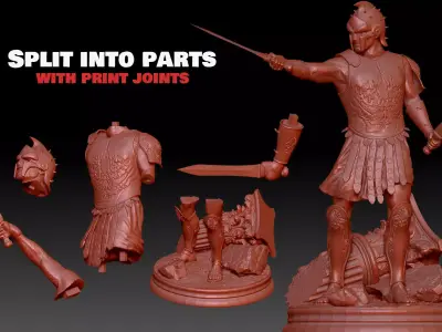 Roman Gladiator Warrior Maximus Sculpture split with joints 3D print model
