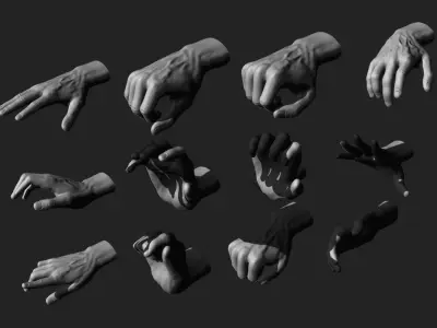 Male hands 12 poses 3D model