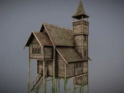 Medieval Lake Village - House 4 with interiors Low-poly 3D model