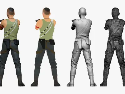 001125 skinhead man with pistiol 3d print ready 3D print model