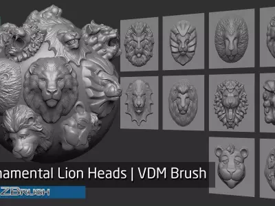 Zbrush - 10 Ornamental Lion Heads VDM Brush 3D model