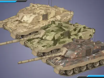 Challenger II LowPoly Model-6 Skins-4K textures-Rigged-Tank Low-poly 3D model