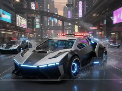 Police Pursuit in a Neon-Drenched City Low-poly 3D model