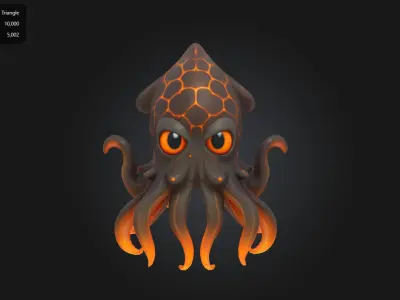 Lava Squid  Stylized Volcanic Creature Low-poly 3D model