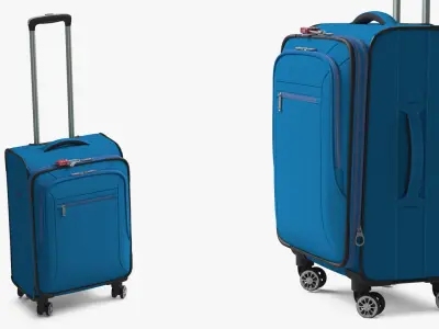 Red Combination Lock on Blue Suitcase 3D model