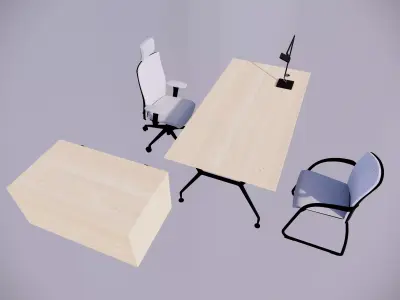3D model Modern Office Desk Set Low-poly 3D model
