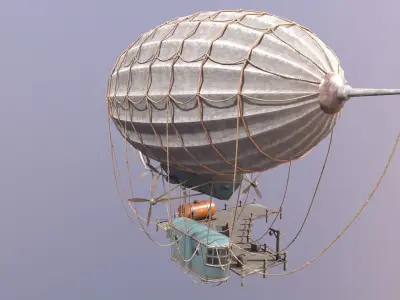 A low-poly 3D model of an airship in the port  Low-poly 3D model
