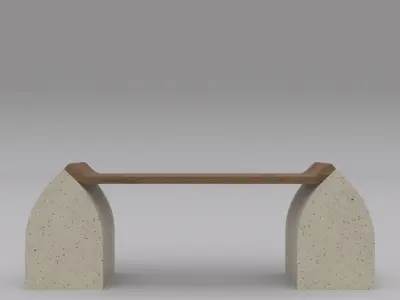 Bench made of concrete and wood Low-poly 3D model