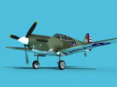 Curtiss P-40B Warhawk V04 USAAF 3D model