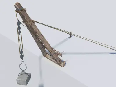 Ancient roman construction crane Pentaspastos - simple Low-poly 3D model