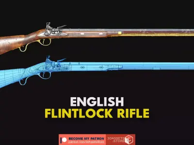 Weapon - Gun - Flintlock - English Flintlock Rifle Low-poly 3D model