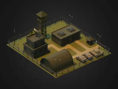 Military Base 3D Model Low-poly 3D model