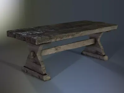 Wooden Table Low-poly 3D model 5