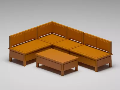 Traditional Wooden Corner Bench Free low-poly 3D model