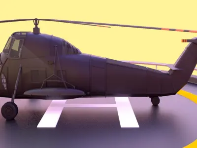 Helicopter hovering on circular platform Low-poly 3D model