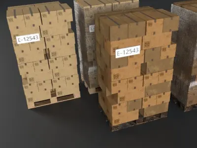 EUR Wood Pallet with box in strach set Low-poly 3D model