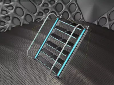 Sci-Fi Stairs - 18- Silver Blue Neon Light Version Low-poly 3D model