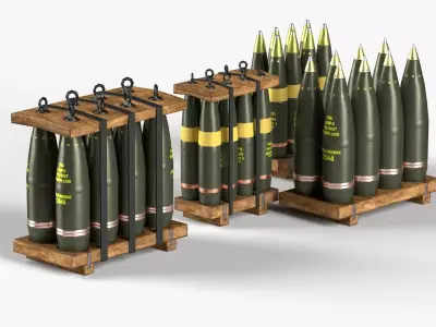 Artillery Shell Crate Packed 105mm 155mm LODs Game Ready Low-poly 3D model