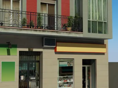 Building with two floors and roof Low-poly 3D model