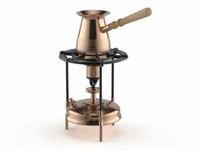 Vintage Steel Camping Stove with Coffee in Pot 3D model