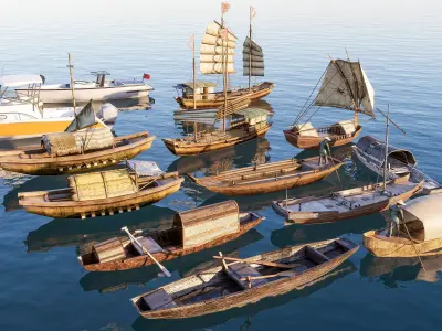 Wooden boat collection 3 Low-poly 3D model