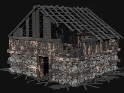 BURNED STONE HOUSES RUIN DESTROYED COTTAGE OLD AAA COLLECTION Low-poly 3D model