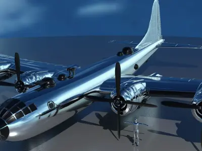 EnolaGay B-29 Superfortress bomber and LittleBoy Atomic Bomb 3D model