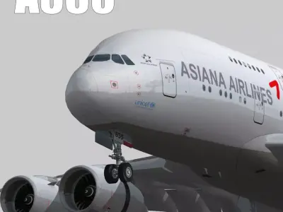Airbus A380-8 Asiana airlines livery Low-poly 3D model
