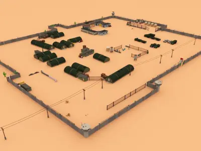 Lowpoly City Collection military base in desert Low-poly 3D model