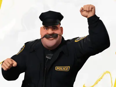 Stylized Cartoon Police Chief Rigged Fat Cop Low-poly 3D model