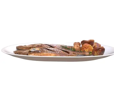 FRIED FISH WITH POTATOES Low-poly 3D model