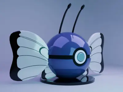 Butterfly PokeBall 3D Model Glossy Stylized Collectible Low-poly 3D model