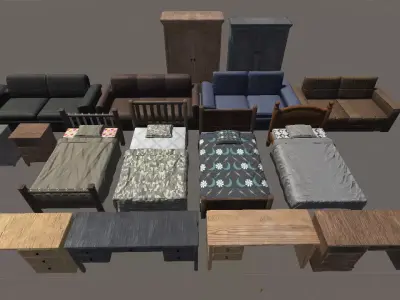 Simple bedroom furniture  Free low-poly 3D model