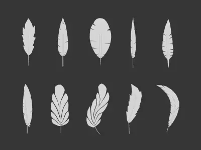 10 Low poly feather IMM brush set for Zbrush Free 3D model