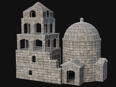 STONE BUILDING CONSTRUCTION HOUSE TEMPLE ANCIENT RUIN COLLECTION Low-poly 3D model