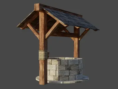 Low Poly Medieval Well Low-poly 3D model