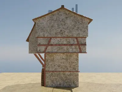 Midevil Watermill Building  Low-poly 3D model