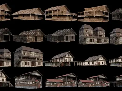 101 - 200 OLD MEDIEVAL HOUSES BUILDINGS PACK 4K GameReady Low-poly 3D model