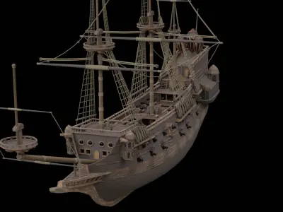Pirates Ship Galleon Sailing Ship Game-ready Low-poly 3D model
