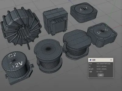 Electronic Components inductors 3D model