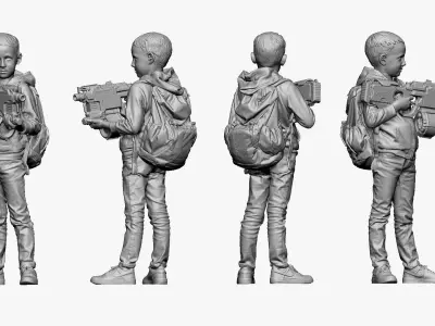 001133 junior boy with water rifle bag behind 3D model