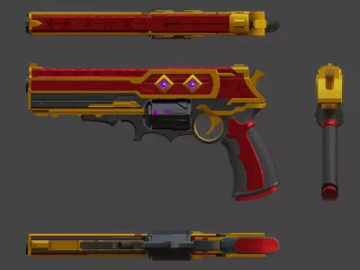 Red Black Stylized Ornamental Handgun 3D Model 3D model