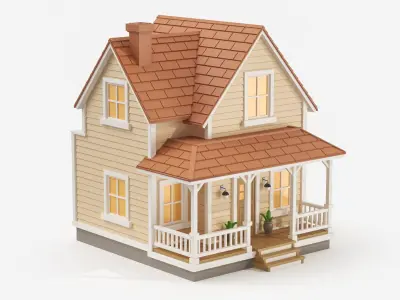 Cartoonish Wooden House Low Poly 3D Model 02 3D model
