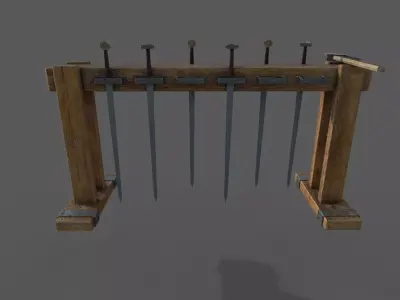 Medieval Rack and swords Low-poly 3D model